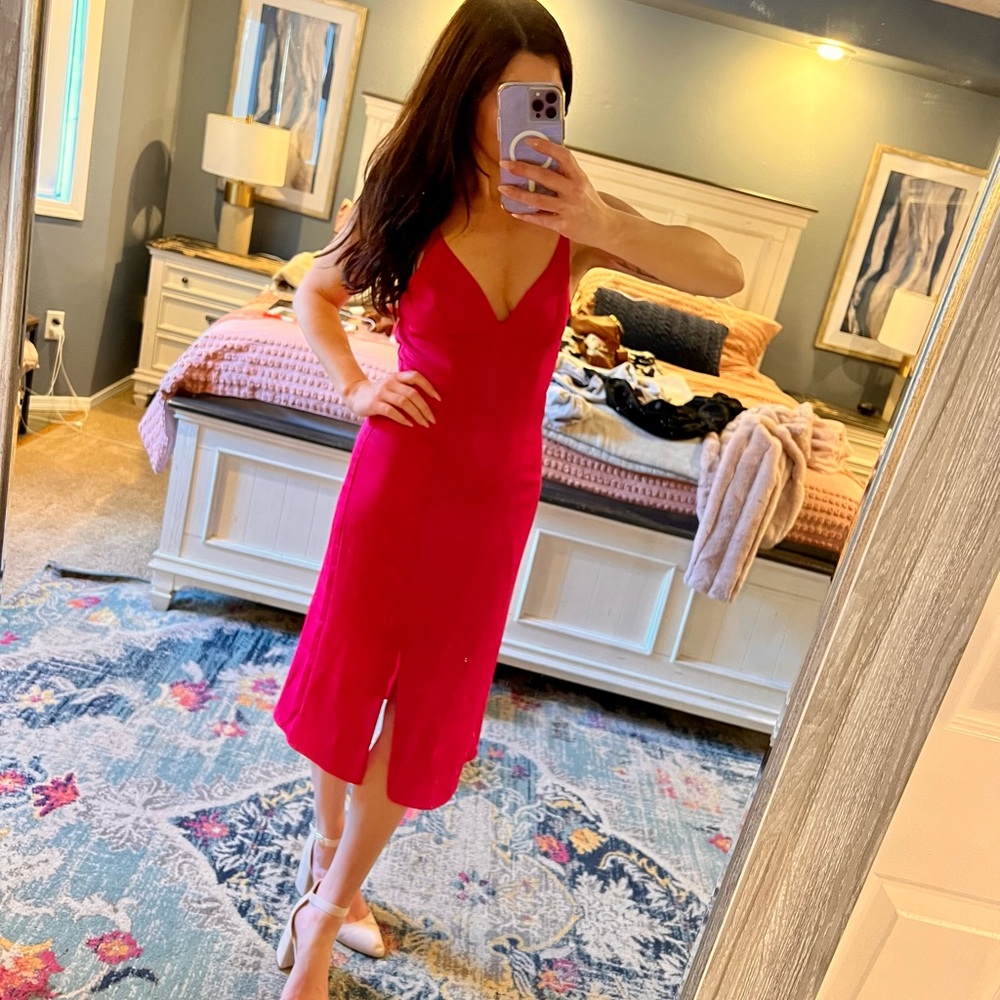 Hot Pink Midi Spaghetti Strap, Sweetheart, Express Slip Dress Adjustable Straps